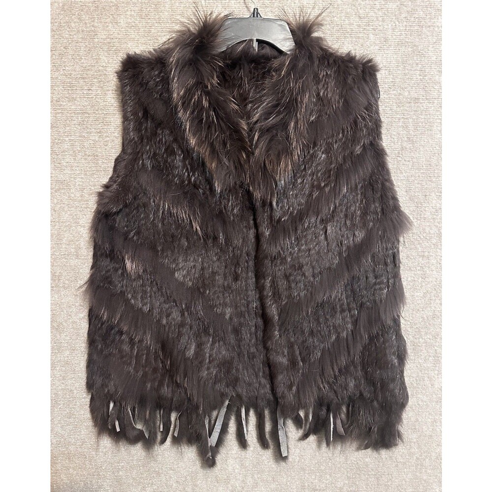 Statement Real Fur Vest Genuine Rabbit Women's Large Fringe Boho Western Rodeo